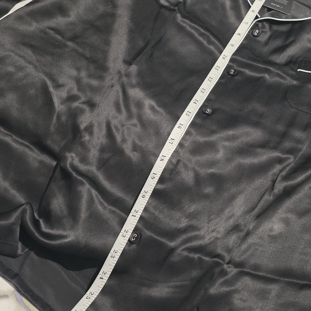 NWT Amazing Women's Black 100% Mulberry Silk  Pajama with White Piping, Size XXL - Picture 16 of 16